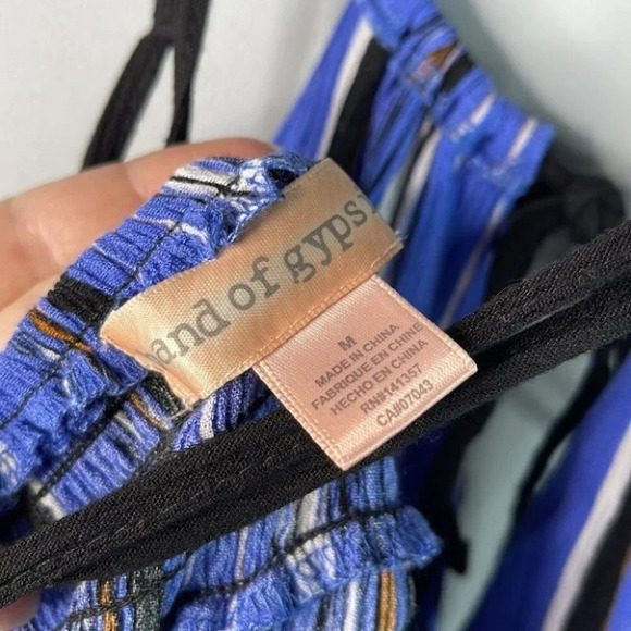 BAND OF GYPSIES Maxi Dress Blue Stripe Plisse Tied Deep V Smock Bohemian M - Picture 7 of 10